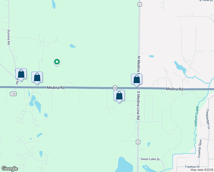 map of restaurants, bars, coffee shops, grocery stores, and more near 135 Medina Road in Medina
