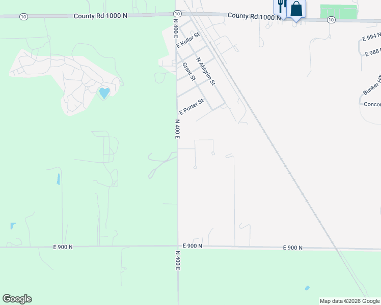 map of restaurants, bars, coffee shops, grocery stores, and more near 4053 East 942 North in Lake Village