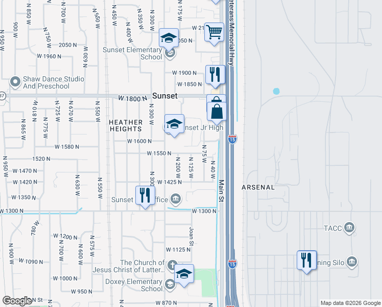map of restaurants, bars, coffee shops, grocery stores, and more near North 125 West in Sunset