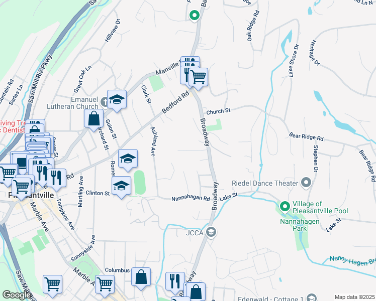 map of restaurants, bars, coffee shops, grocery stores, and more near 49 Willow Street in Pleasantville