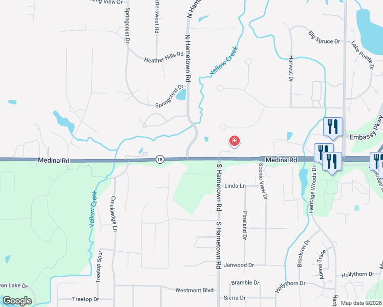 map of restaurants, bars, coffee shops, grocery stores, and more near 21 North Hametown Road in Akron