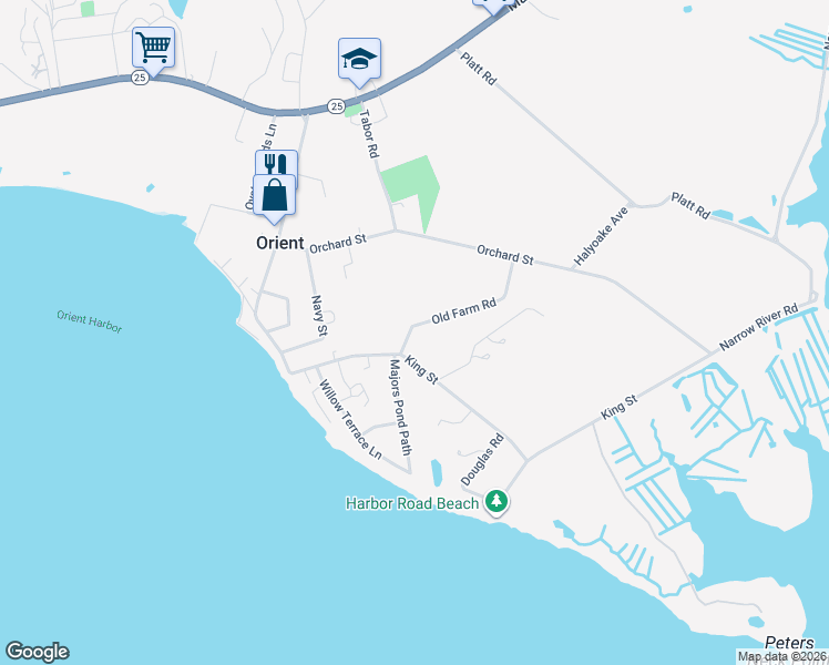 map of restaurants, bars, coffee shops, grocery stores, and more near 1655 Old Farm Road in Orient