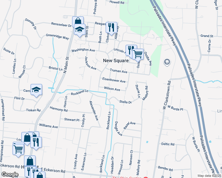 map of restaurants, bars, coffee shops, grocery stores, and more near 249 Wilson Avenue in New Square