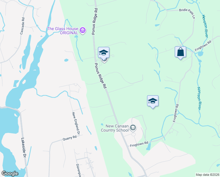 map of restaurants, bars, coffee shops, grocery stores, and more near 676 Ponus Ridge Road in New Canaan