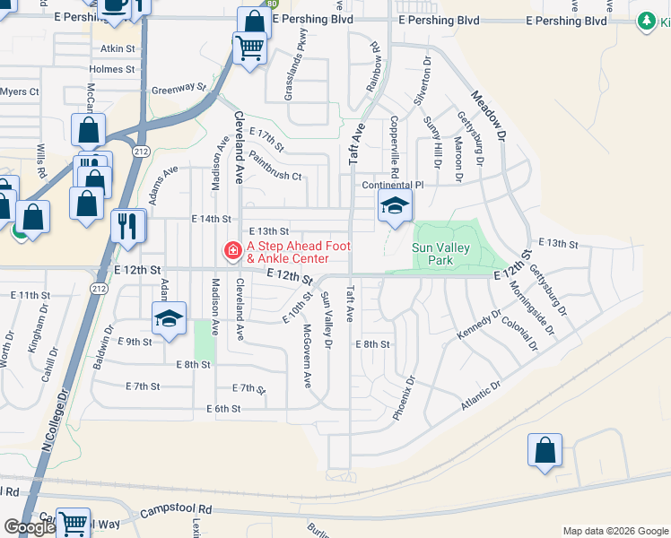 map of restaurants, bars, coffee shops, grocery stores, and more near 4820 East 12th Street in Cheyenne
