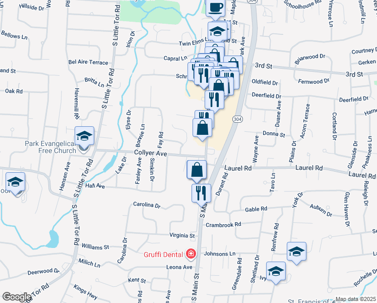 map of restaurants, bars, coffee shops, grocery stores, and more near 13 Collyer Avenue in New City