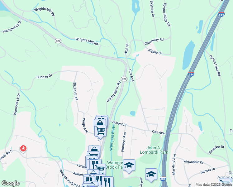 map of restaurants, bars, coffee shops, grocery stores, and more near 129 Old Mount Kisco Road in Armonk