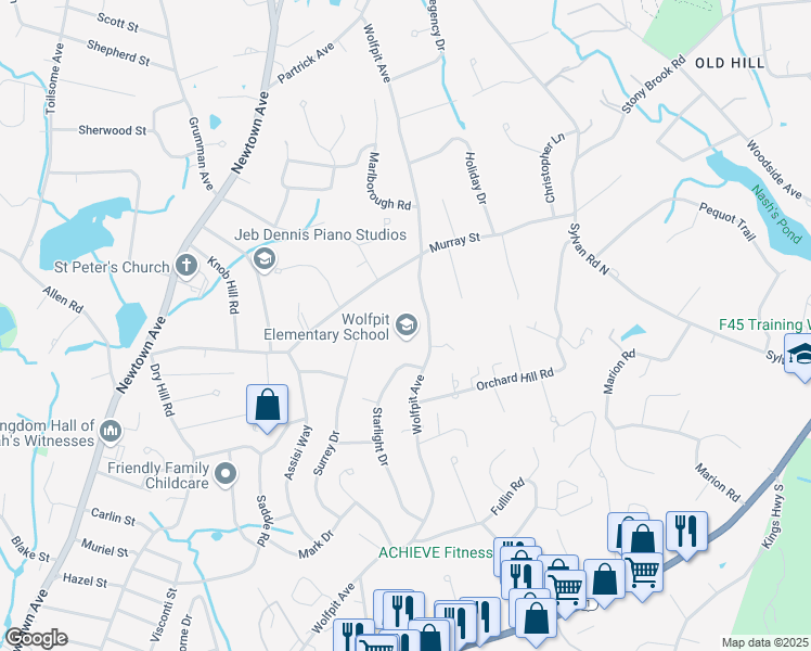 map of restaurants, bars, coffee shops, grocery stores, and more near 1 Starlight Drive in Norwalk