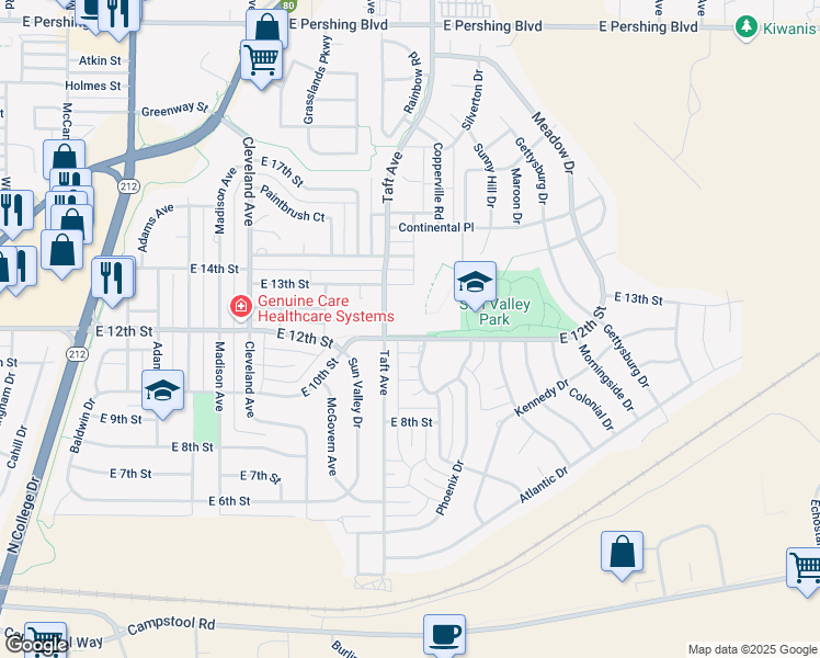 map of restaurants, bars, coffee shops, grocery stores, and more near 4905 East 12th Street in Cheyenne