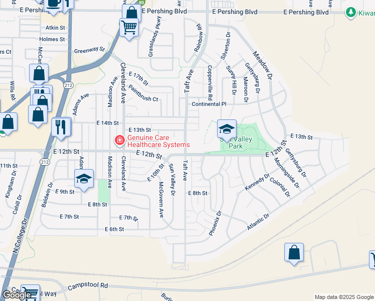 map of restaurants, bars, coffee shops, grocery stores, and more near 4905 East 12th Street in Cheyenne