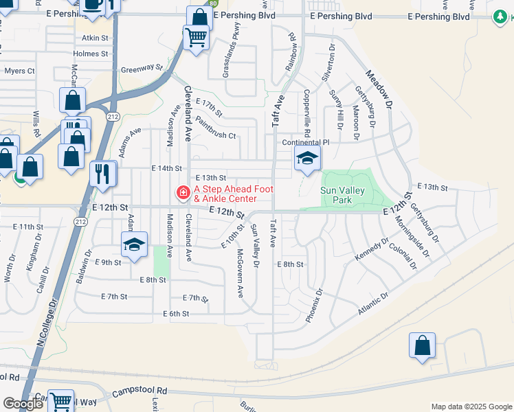 map of restaurants, bars, coffee shops, grocery stores, and more near 4811 East 12th Street in Cheyenne