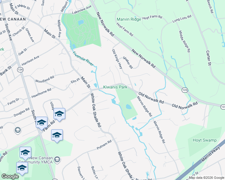 map of restaurants, bars, coffee shops, grocery stores, and more near 67 Old Norwalk Road in New Canaan