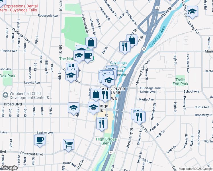 map of restaurants, bars, coffee shops, grocery stores, and more near in Cuyahoga Falls