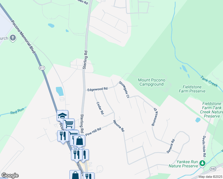 map of restaurants, bars, coffee shops, grocery stores, and more near 10 Edgewood Road in Mount Pocono