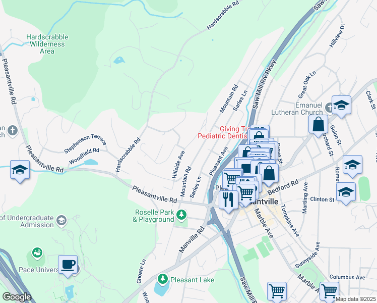 map of restaurants, bars, coffee shops, grocery stores, and more near 27 Hillside Avenue in Pleasantville