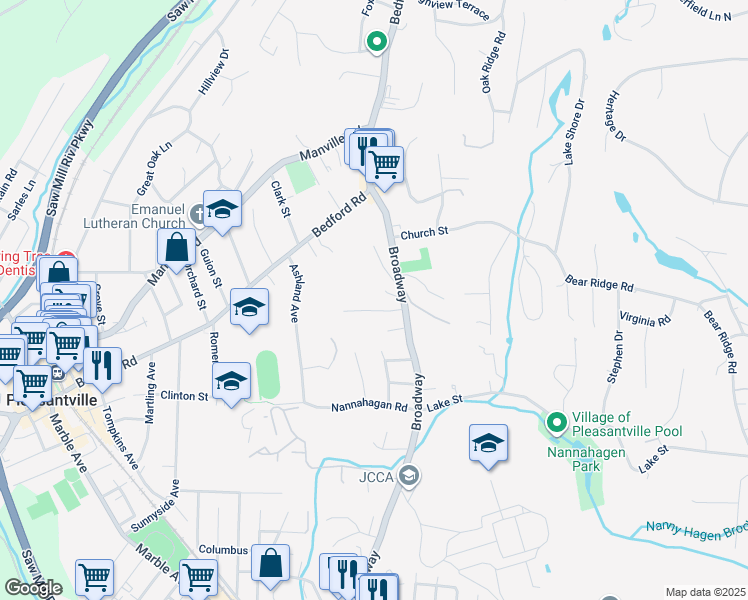 map of restaurants, bars, coffee shops, grocery stores, and more near 29 Willow Street in Pleasantville