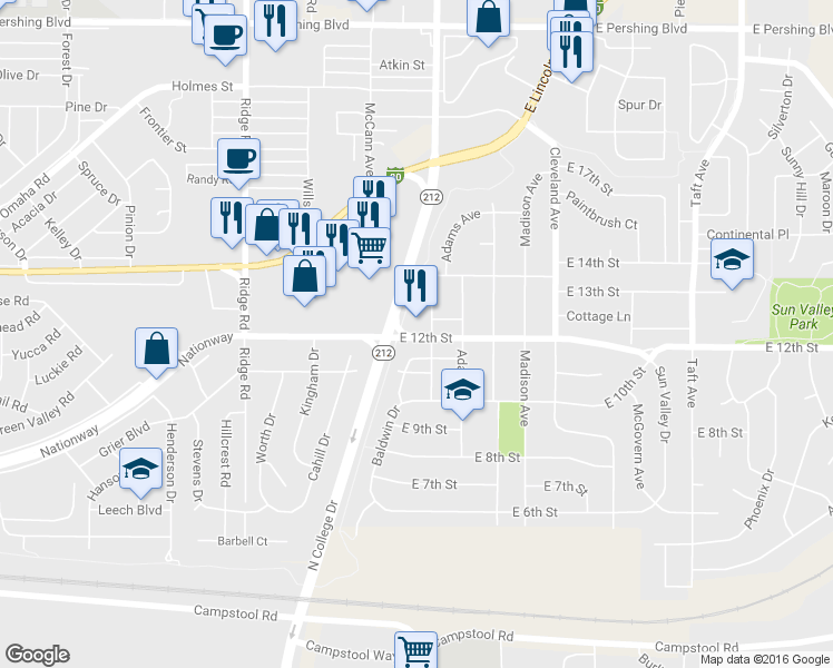 map of restaurants, bars, coffee shops, grocery stores, and more near 1198 Diamond Ave in Cheyenne