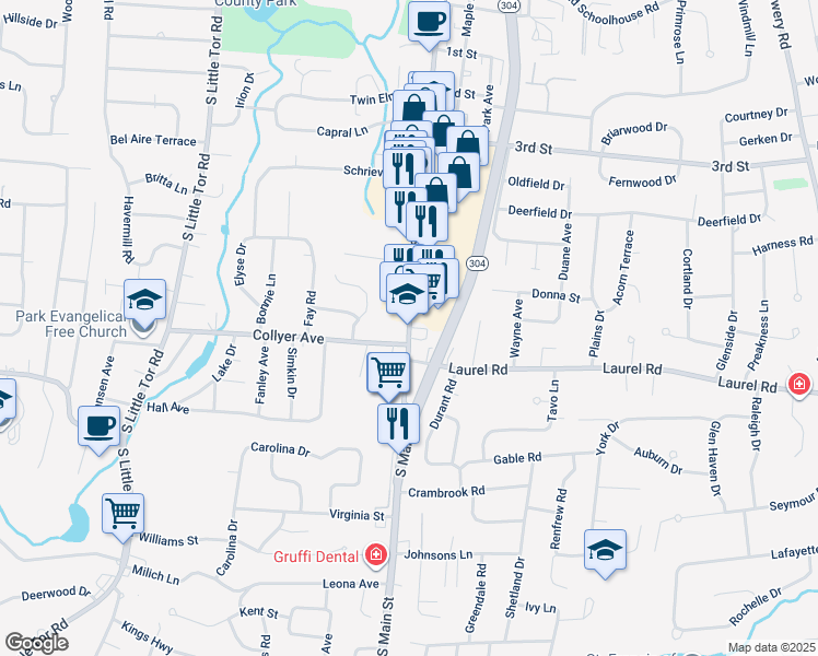 map of restaurants, bars, coffee shops, grocery stores, and more near 311 South Main Street in New City