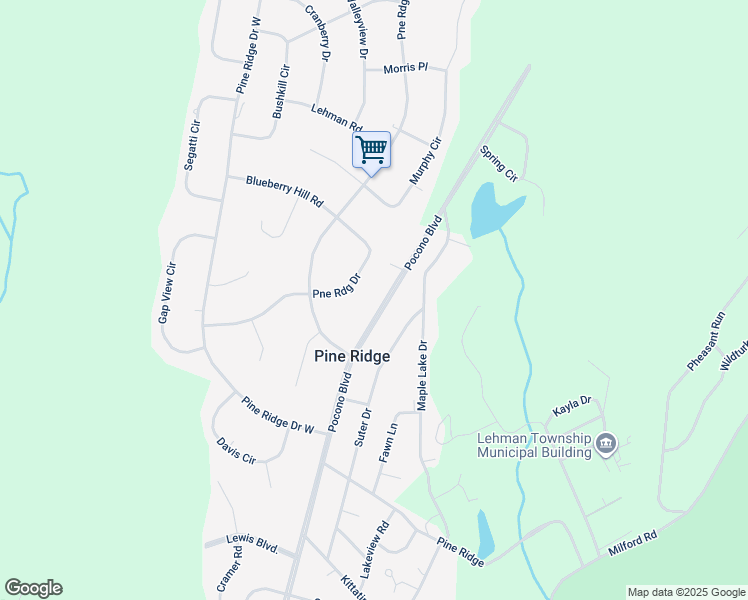 map of restaurants, bars, coffee shops, grocery stores, and more near 345 Pocono Boulevard in Pine Ridge