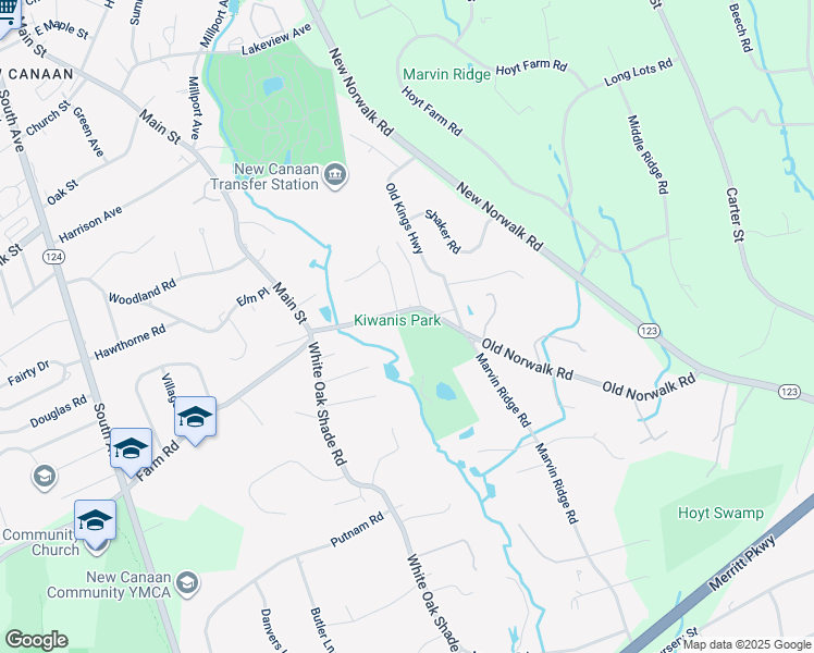 map of restaurants, bars, coffee shops, grocery stores, and more near 77 Old Norwalk Road in New Canaan