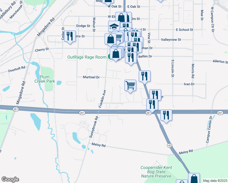 map of restaurants, bars, coffee shops, grocery stores, and more near 1531 Benjamin Court in Kent