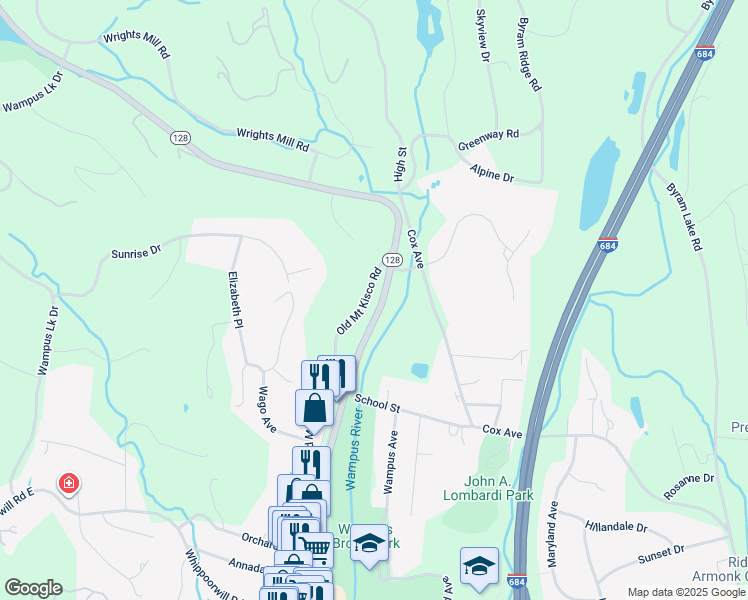 map of restaurants, bars, coffee shops, grocery stores, and more near 129 Old Mount Kisco Road in Armonk