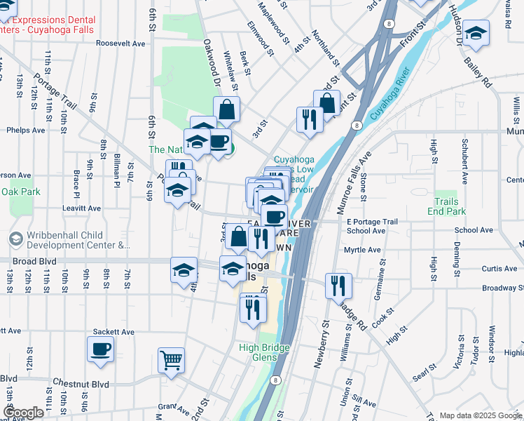 map of restaurants, bars, coffee shops, grocery stores, and more near in Cuyahoga Falls