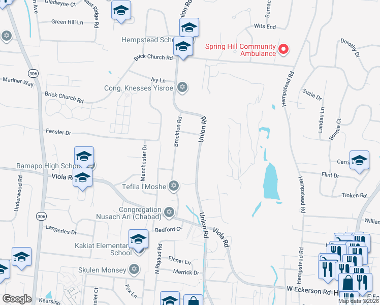 map of restaurants, bars, coffee shops, grocery stores, and more near 10 Brockton Road in Spring Valley