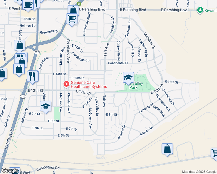map of restaurants, bars, coffee shops, grocery stores, and more near 1231 Taft Avenue in Cheyenne
