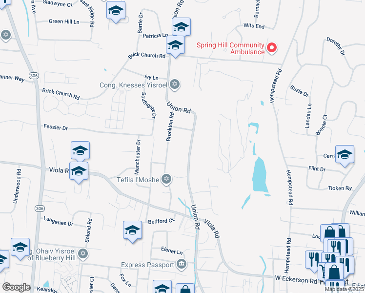 map of restaurants, bars, coffee shops, grocery stores, and more near 10 Brockton Road in Spring Valley