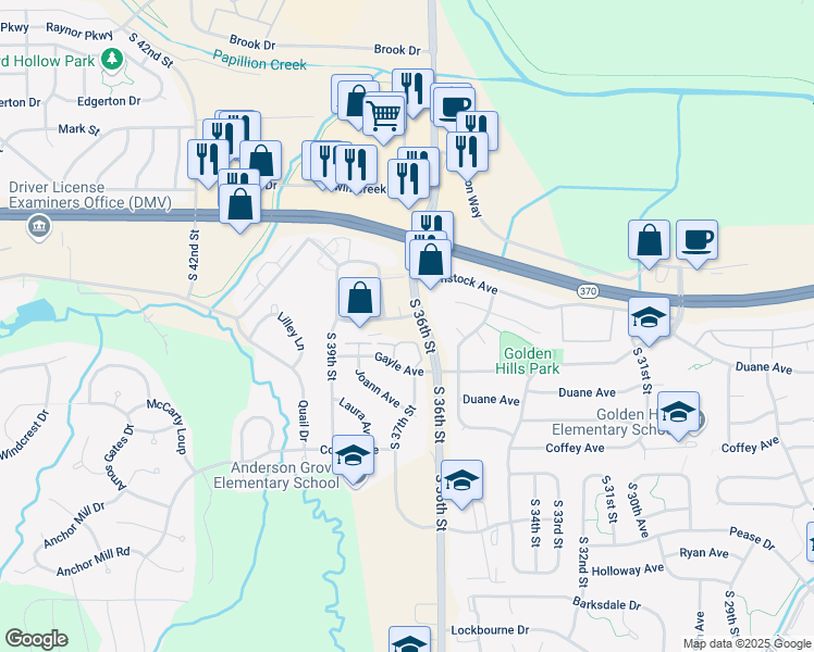 map of restaurants, bars, coffee shops, grocery stores, and more near 3621 Lexington Avenue in Bellevue