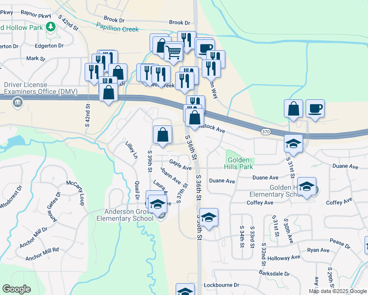 map of restaurants, bars, coffee shops, grocery stores, and more near 3621 Lexington Avenue in Bellevue