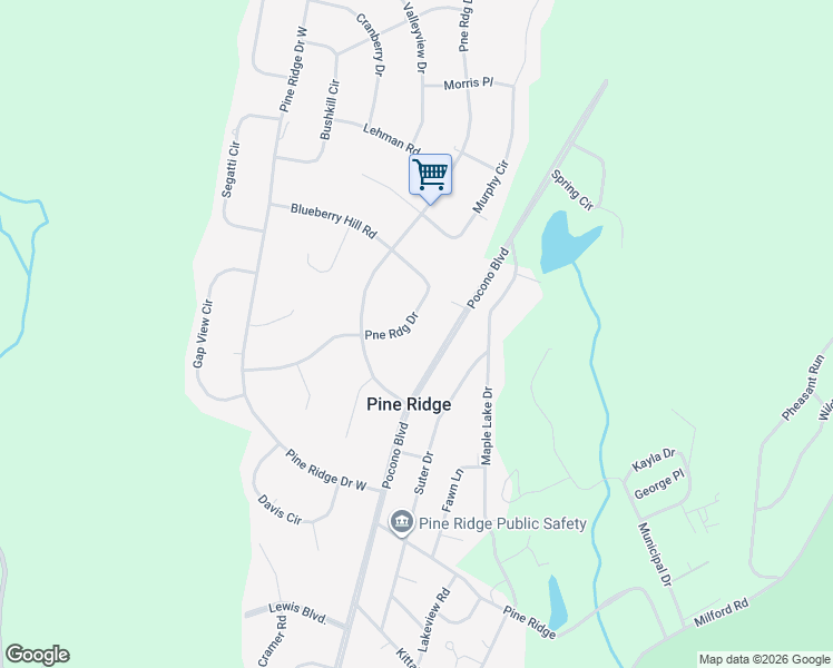 map of restaurants, bars, coffee shops, grocery stores, and more near 1450-1456 Pineridge Drive East in Bushkill