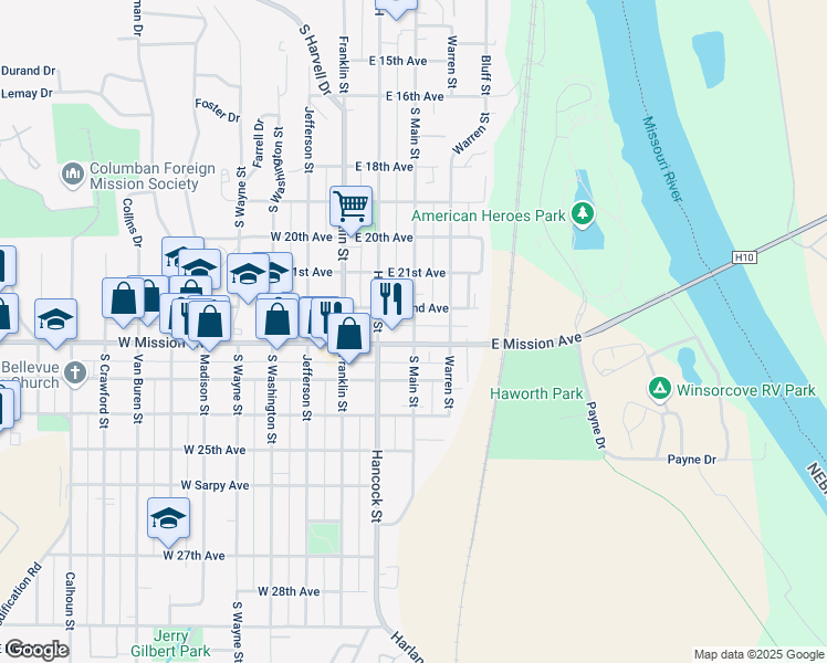 map of restaurants, bars, coffee shops, grocery stores, and more near 2212 Main Street in Bellevue