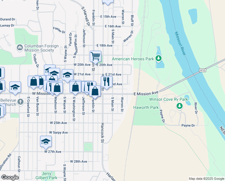 map of restaurants, bars, coffee shops, grocery stores, and more near 2212 Main Street in Bellevue