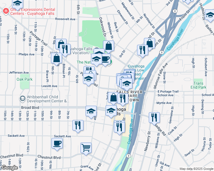 map of restaurants, bars, coffee shops, grocery stores, and more near 2216 3rd Street in Cuyahoga Falls
