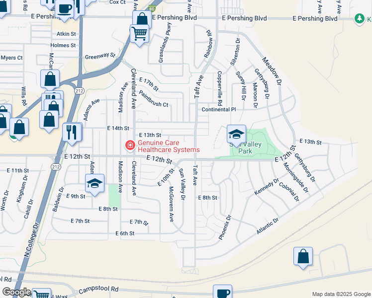 map of restaurants, bars, coffee shops, grocery stores, and more near 4805 East 13th Street in Cheyenne