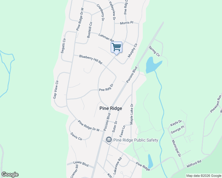 map of restaurants, bars, coffee shops, grocery stores, and more near 1450-1456 Pineridge Drive East in Bushkill