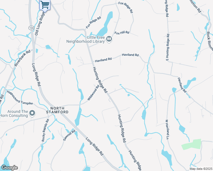 map of restaurants, bars, coffee shops, grocery stores, and more near 341 Hunting Ridge Road in Stamford