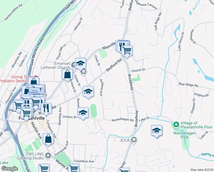 map of restaurants, bars, coffee shops, grocery stores, and more near 4 Christie Court in Pleasantville