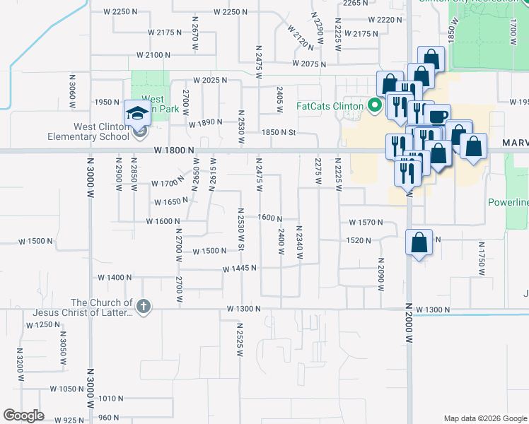 map of restaurants, bars, coffee shops, grocery stores, and more near 1637 2400 West in Clinton