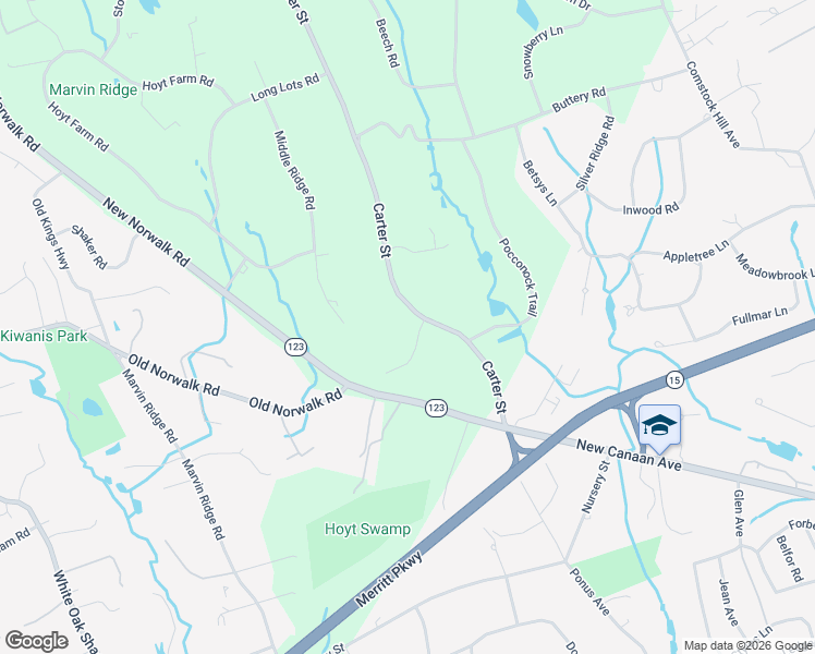 map of restaurants, bars, coffee shops, grocery stores, and more near 729 Carter Street in New Canaan