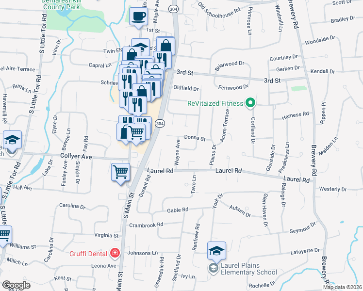 map of restaurants, bars, coffee shops, grocery stores, and more near 12 Donna Street in New City