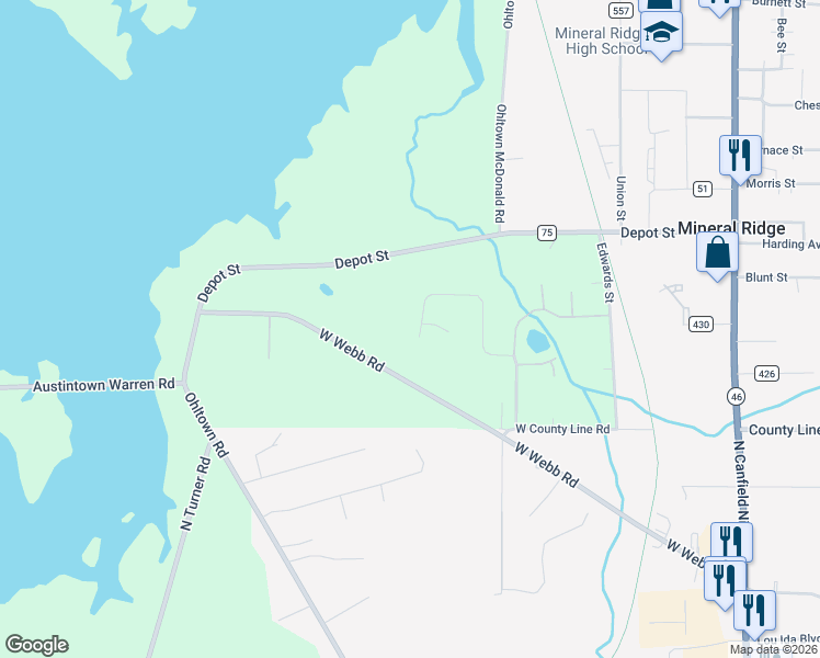 map of restaurants, bars, coffee shops, grocery stores, and more near 3797 Meander Drive in Mineral Ridge