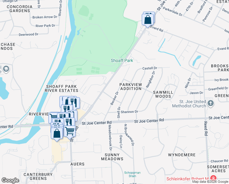 map of restaurants, bars, coffee shops, grocery stores, and more near 6246 Saint Joe Road in Fort Wayne