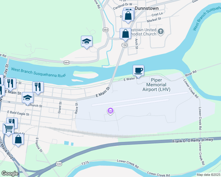 map of restaurants, bars, coffee shops, grocery stores, and more near 20 Clarks Barn Road in Lock Haven