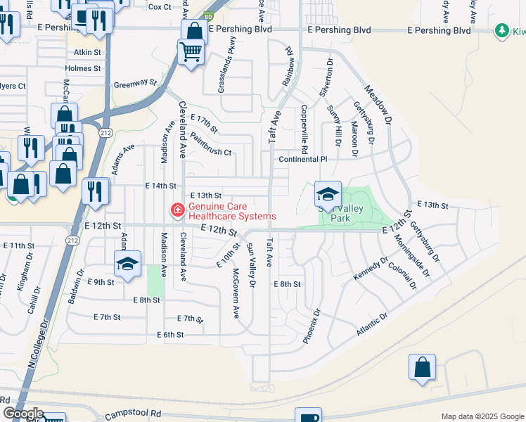 map of restaurants, bars, coffee shops, grocery stores, and more near 1231 Taft Avenue in Cheyenne
