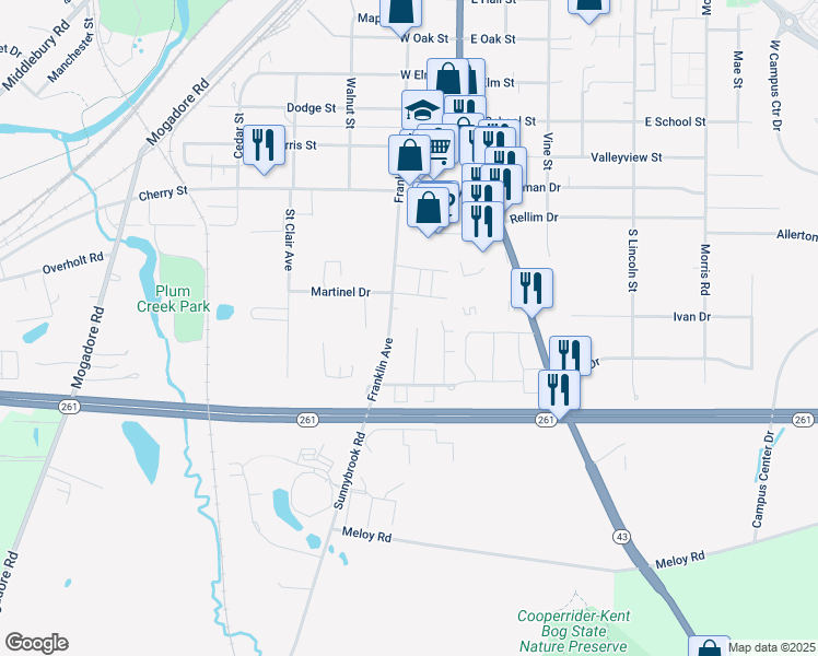 map of restaurants, bars, coffee shops, grocery stores, and more near 1524 Benjamin Court in Kent