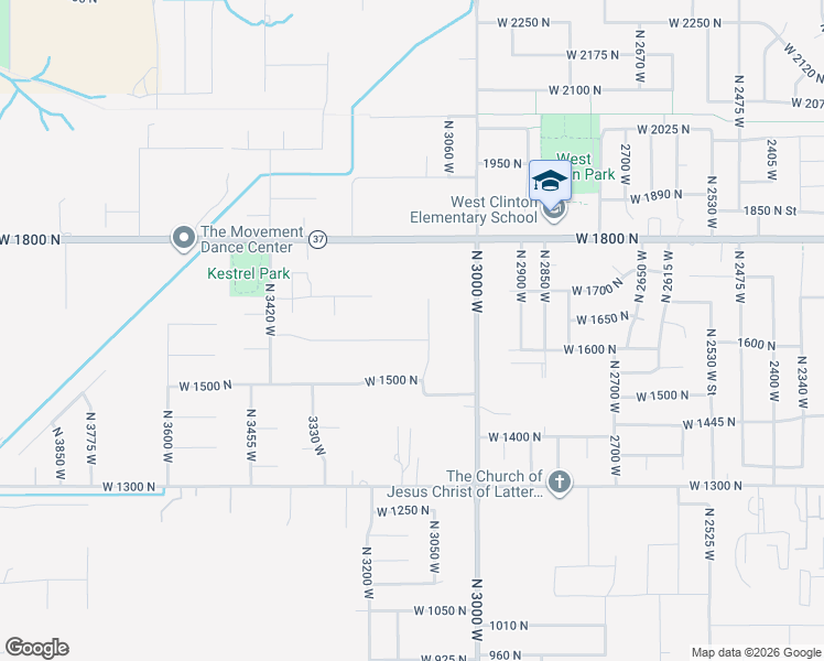 map of restaurants, bars, coffee shops, grocery stores, and more near 3118 West 1600 North in Clinton