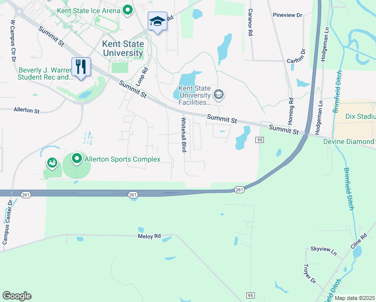 map of restaurants, bars, coffee shops, grocery stores, and more near 1561 Whitehall Boulevard in Kent
